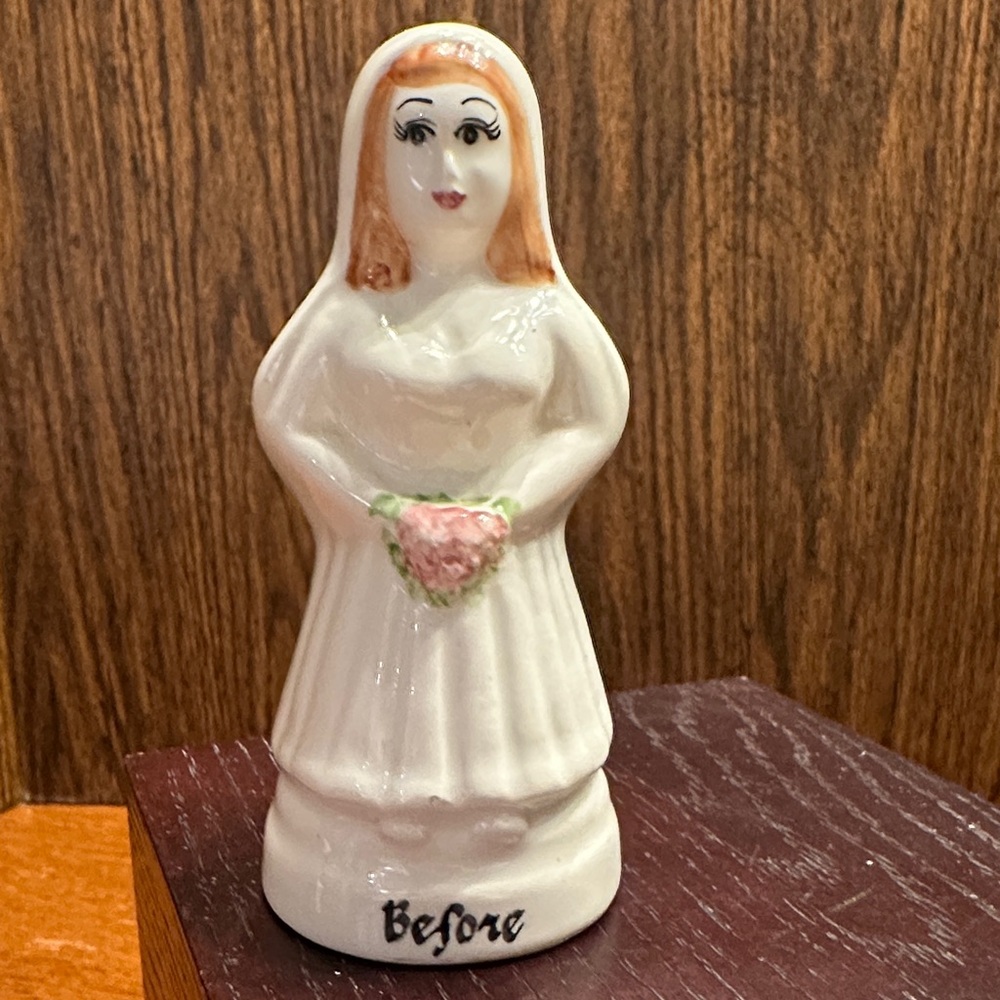 1950's, Ceramic Bride Shaker, White & Pink
